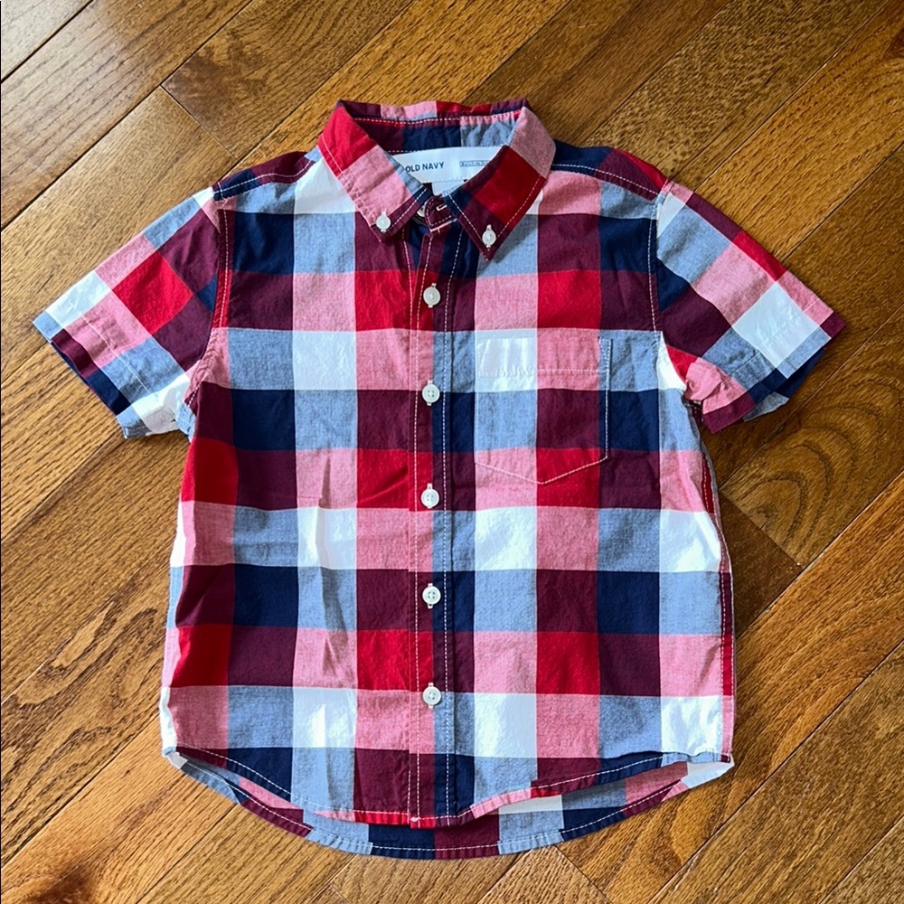 Old Navy Red White and Blue Plaid Button Down Shirt Size 5